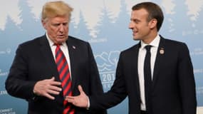 Donald Trump et Emmanuel Macron à La Malbaie le 8 juin 2018.