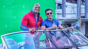 Dwayne Johnson et Zac Efron en tournage