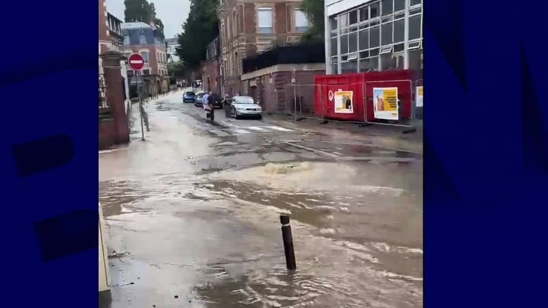 La ville de Rouen sous les eaux en raison des intempéries ce samedi soir.