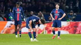 Vitinha (à droite) après la défaite du PSG contre Liverpool en 8e de finale aller de Ligue des champions, le 5 mars 2025.