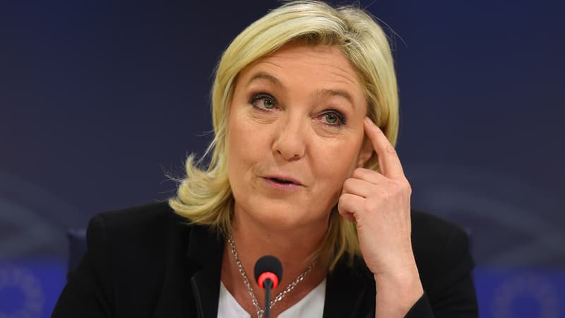 Marine Le Pen lors d'une conférence de presse le 22 janvier 2015 au Parlement européen, à Bruxelles.