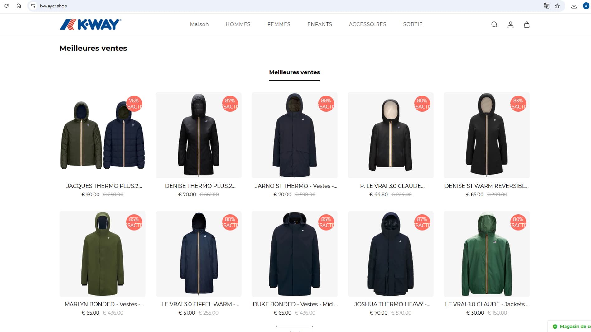 La ressemblance de ce faux site avec celui de K-Way est troublante. La ressemblance de ce faux site avec celui de K-Way est troublante.