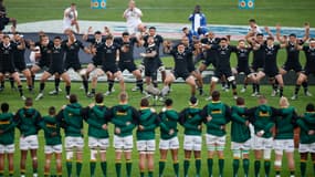 Le haka de la Nouvelle-Zélande face à l'Afrique du Sud, au Ellis Park de Johannesburg le 31 août 2024