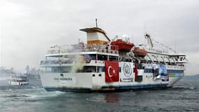 Le Mavi Marmara, l'un des six navires de la flottille en route pour Gaza qui a été prise d'assaut par les forces israéliennes la semaine dernière. Après avoir repoussé dimanche une proposition du secrétaire général des Nations unies, Ban Ki-moon, de créer