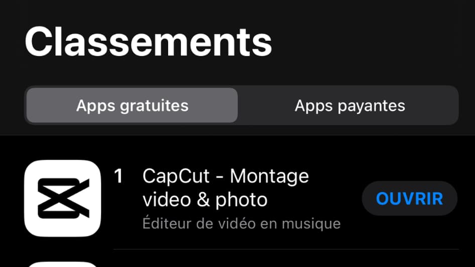 CapCut se classe numéro 1 du classement des applications gratuites sur l'AppStore CapCut se classe numéro 1 du classement des applications gratuites sur l'AppStore