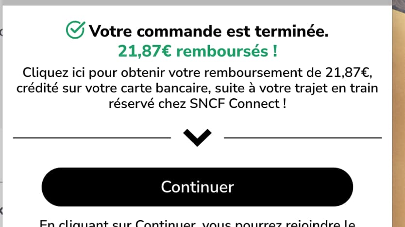 Capture d'écran du site SNCF connect à l'issue d'un achat Capture d'écran du site SNCF connect à l'issue d'un achat