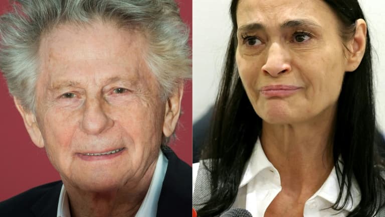 Combinaison d'images réalisée le 14 mai 2024 de Roman Polanski, à gauche, le 7 septembre 2019 au festival du film américain de Deauville, dans le Calvados, et de Charlotte Lewis, à gauche, le  14 mai 2024, au tribunal de Paris