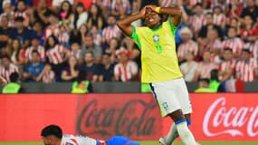 La déception d'Endrick lors de la défaite du Brésil au Paraguay (1-0, qualifs Coupe du monde 2026), le 11 septembre 2024