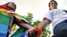 Deux femmes homosexuelles défilent à Tours, lors de la Gay pride, en mai 2013. (Illustration)