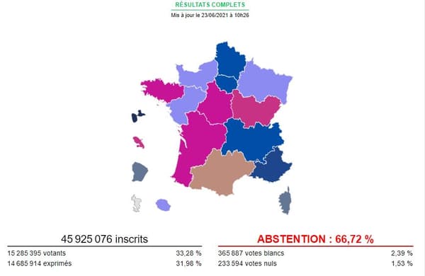 CARTE INTERACTIVE - Elections régionales: découvrez les résultats en temps réel