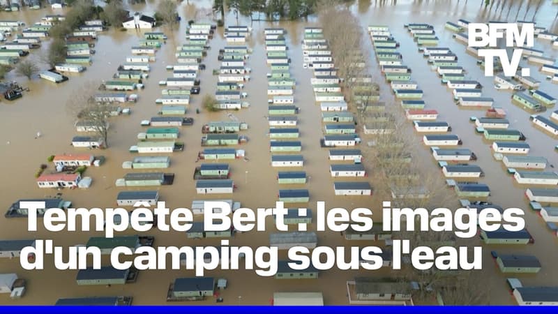 Le camping de Northampton en Angleterre sous les eaux après le passage de la tempête Bert