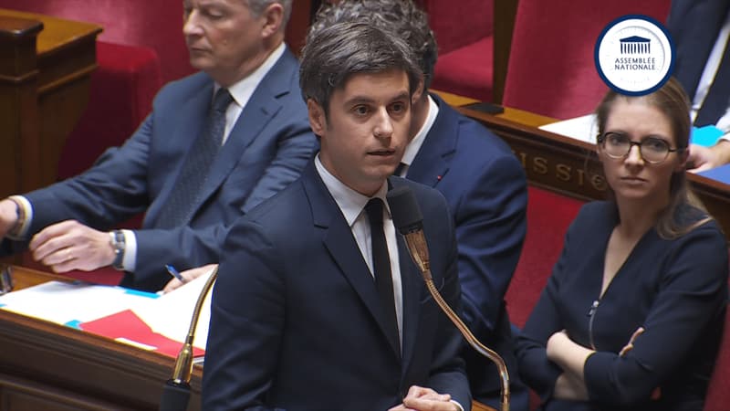 Gabriel Attal le 16 janvier 2024 à l'Assemblée nationale pour ses premières questions au gouvernement en tant que Premier ministre.