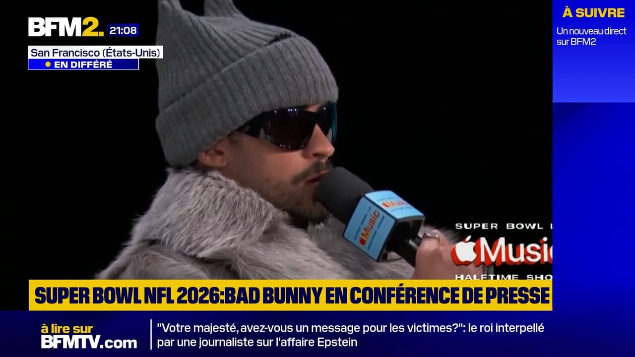 Bad Bunny, tête d'affiche du spectacle de la mi-temps du Super Bowl, s'exprime avant le show Kép
