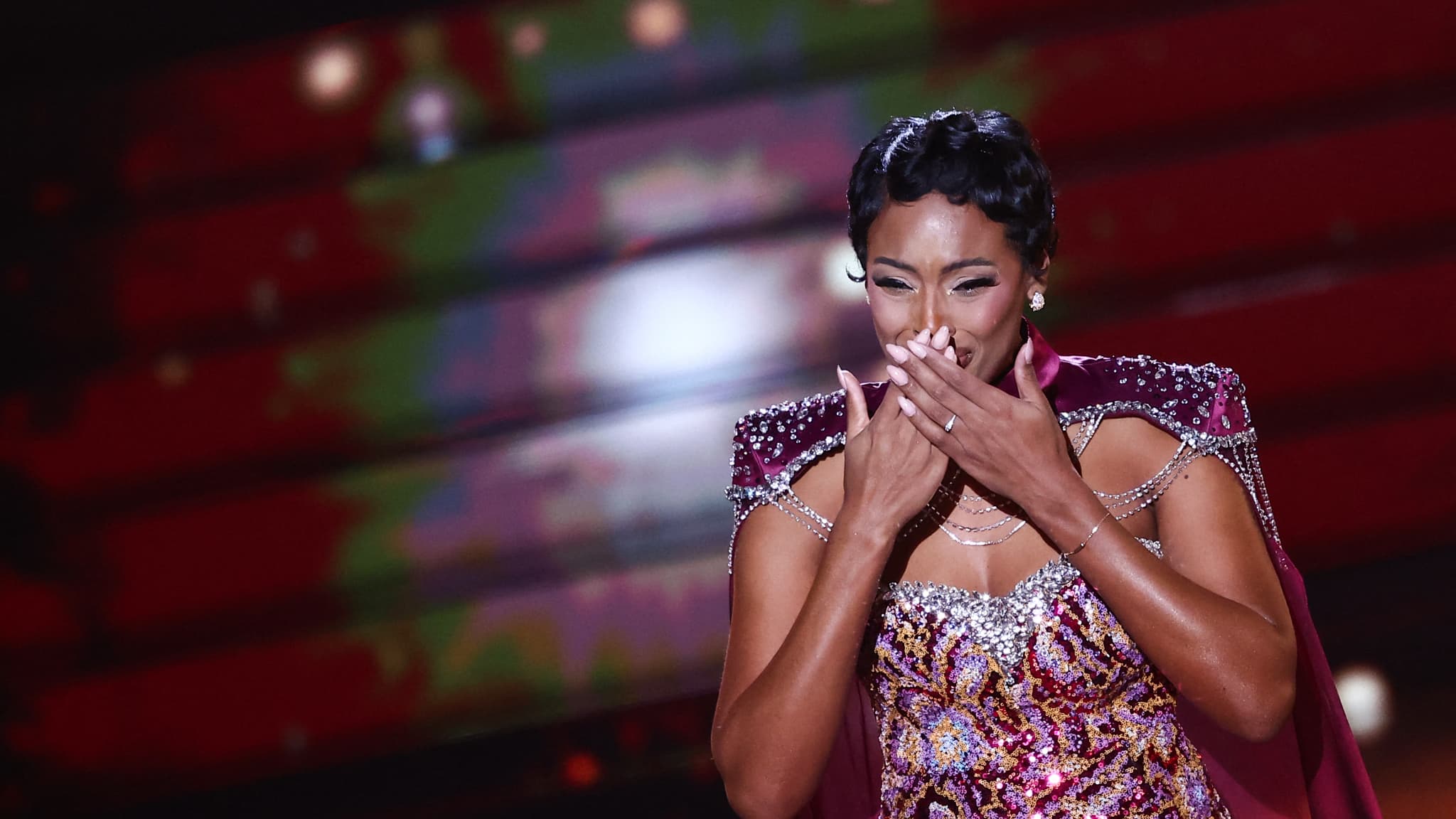 Angélique Angarni-Filopon el 6 de diciembre de 2025 en Amiens, para la elección de Miss Francia 2025