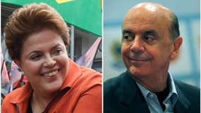 Dilma Rousseff, candidate du parti au pouvoir à la présidence du Brésil, et son adversaire José Serra ont achevé samedi leur campagne électorale dans l'Etat indécis du Minas Gerais. /Photos octobre 2010/ REUTERS/Paulo Whitaker