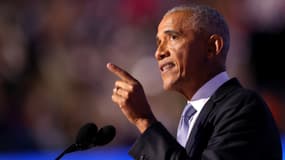 Barack Obama lors de la Convention démocrate aux États-Unis à Chigaco le 21 août 2024 