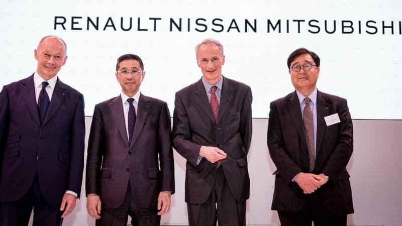 Les dirigeants de Renault, Nissan et Mitsubishi lors d'une réunion le 12 avril 2019. 
