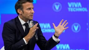Le président de la République Emmanuel Macron lors de l'édition 2022 du salon Vivatech, le 17 juin 2022 à Paris