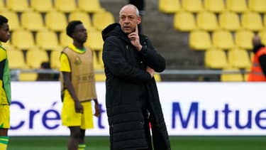 Stéphane Moreau, l'entraîneur des U19 de Nantes lors du quart de finale de Youth League, le 12 mars 2024