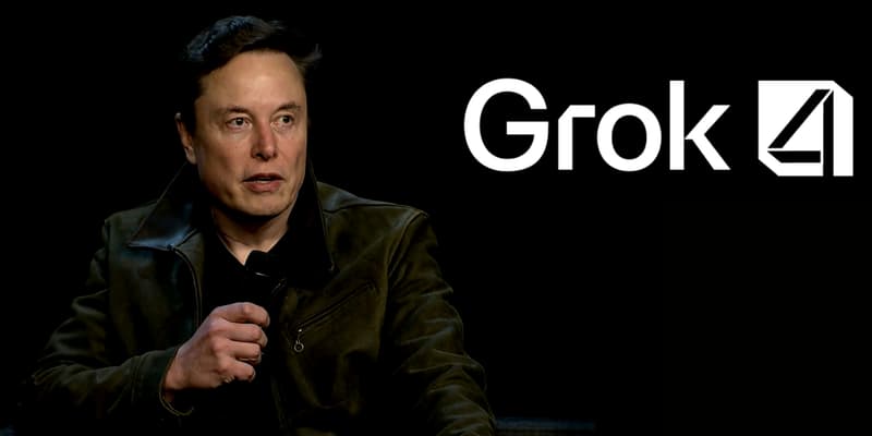 Elon Musk et le logo de Grok 4