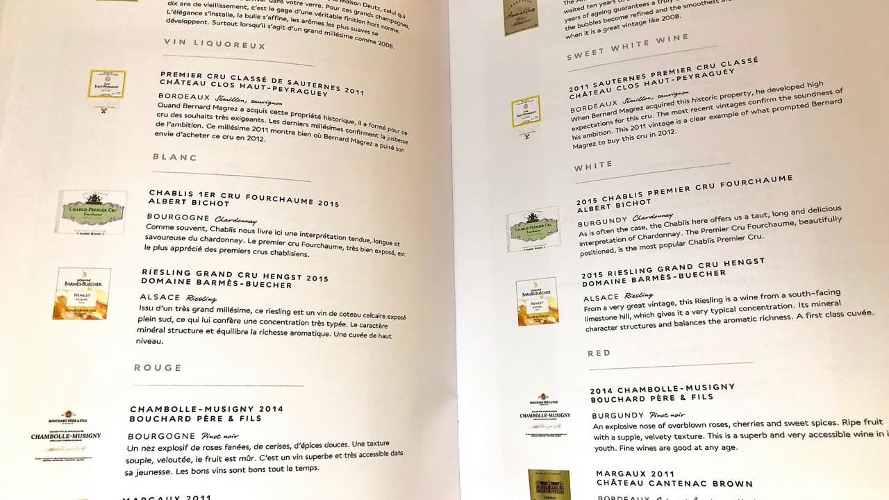 Carte des vins Air France Carte des vins Air France