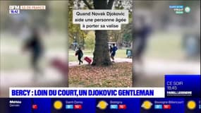 Paris:: Novak Djokovic aide une dame à porter sa valise dans le parc de Bercy