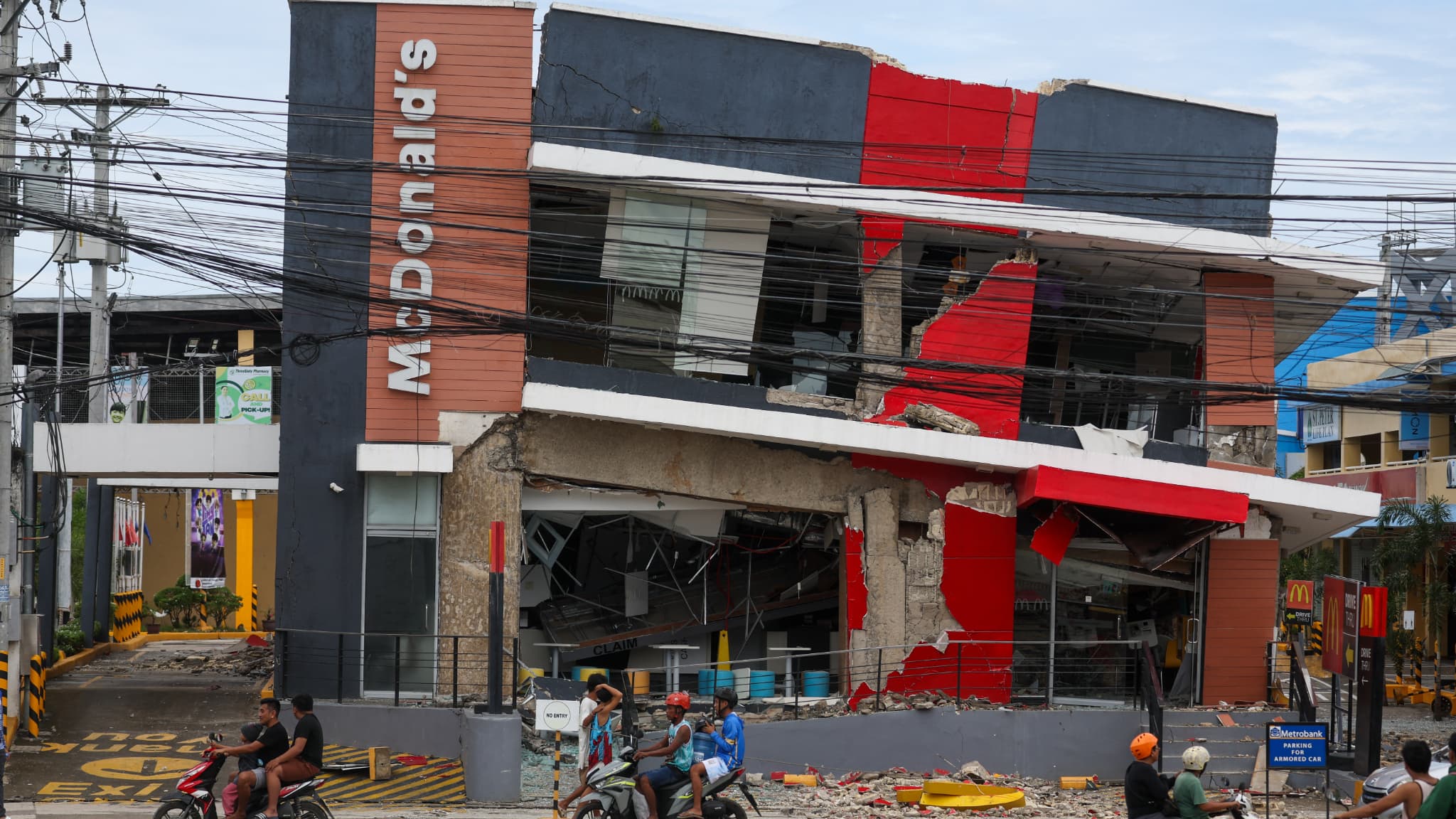 A fast food restaurant has partially collapsed after an earthquake of magnitude 6.9 that shook certain parts of the island, in Bogo City, Cebu, in the Philippines, on October 1, 2025.