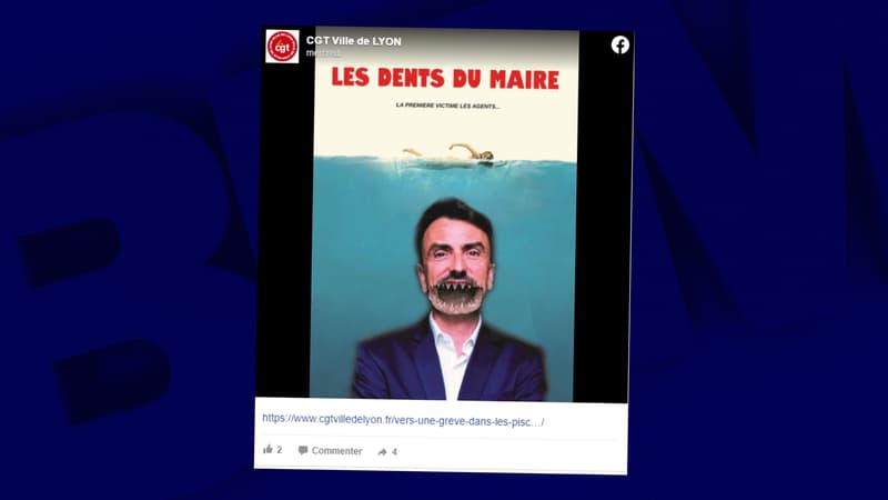L'affiche de la CGT de Lyon parodiant le film "Les dents de la mer"