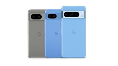 La gamme Google Pixel - De gauche à droite : le Pixel 8, le Pixel 8a et le Pixel 8 Pro