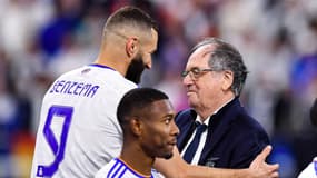 Karim Benzema avec Noël Le Graët, à Saint-Denis le 28 mai 2022