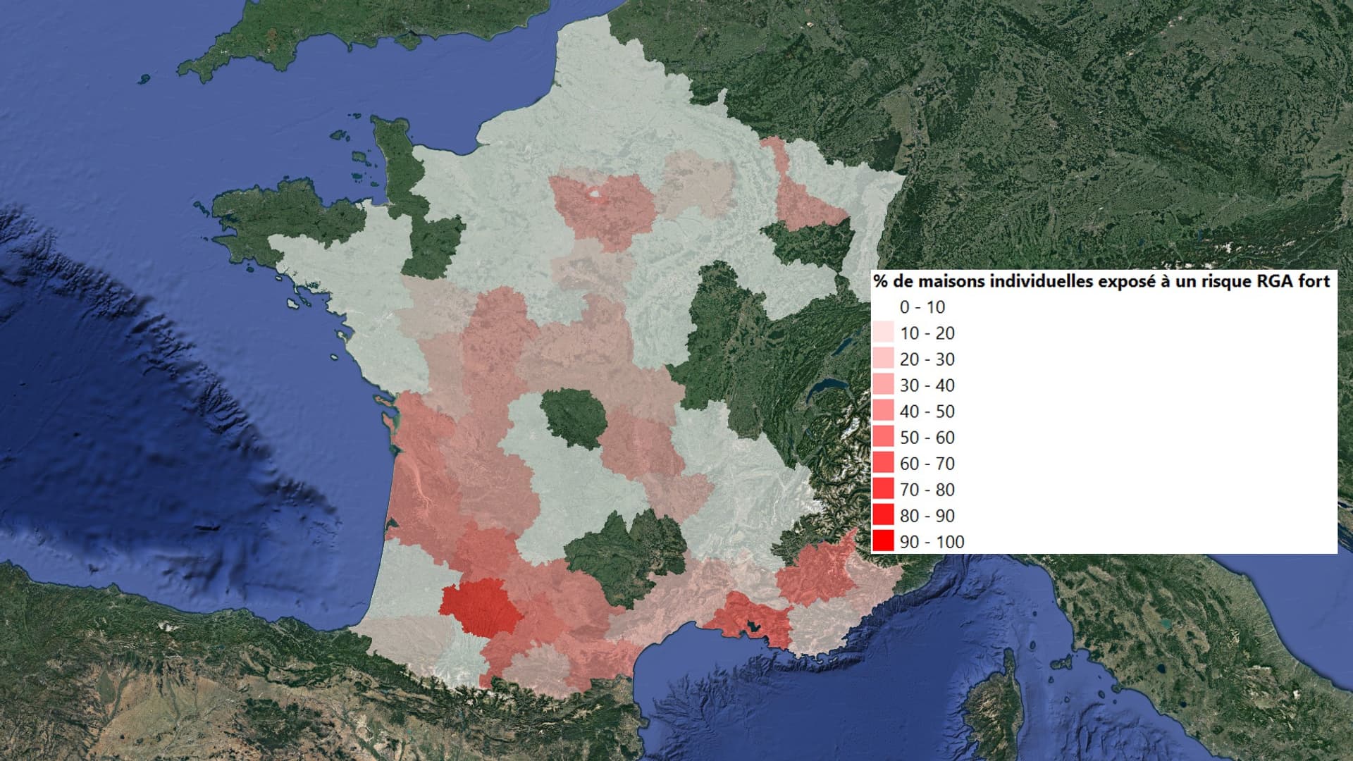 Carte de la part des maisons exposées à un risque RGA fort