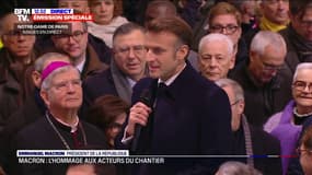 "C'est une émotion de nous retrouver ici-même": Emmanuel Macron s'exprime au cœur de Notre-Dame devant les acteurs du chantier