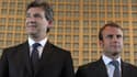 Arnaud Montebourg et Emmanuel Macron, lors de la passation de pouvoir à Bercy. 