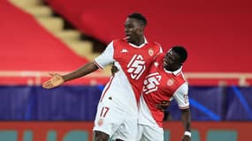 Wilfried Singo célèbre son but avec Monaco contre l'Etoile Rouge en Ligue des champions, le 22 octobre 2024