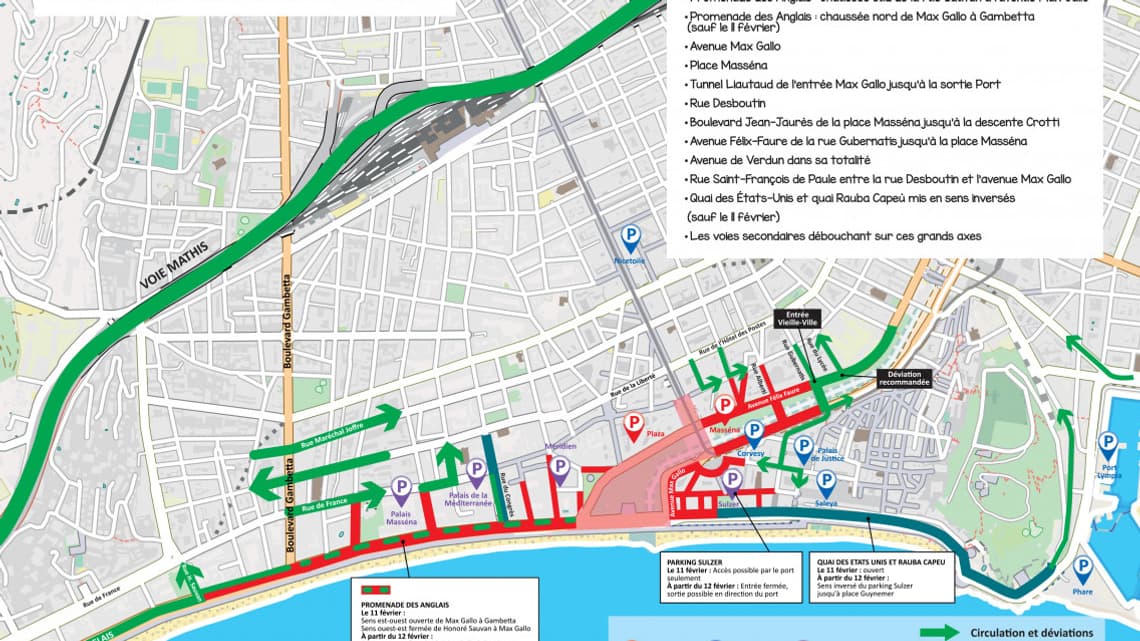 Les restrictions de circulation lors du carnaval de Nice. 
