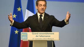 Nicolas Sarkozy lors du meeting de soutien à Valérie Pécresse, le dimanche 27 septembre au pavillon Baltard.