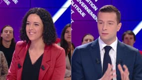 Manon Aubry et Jordan Bardella, candidat aux élections européennes, invité du grand oral de BFMTV, le 2 juin 2024.