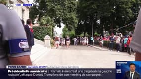 JO: la flamme olympique portée par la championne de taekwondo Gwladys Épangue à La Courneuve (Seine-Saint-Denis)