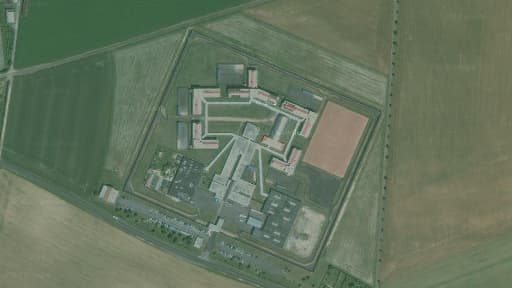 Vue aérienne de la prison d'Argentan, dans l'Orne, en Normandie.