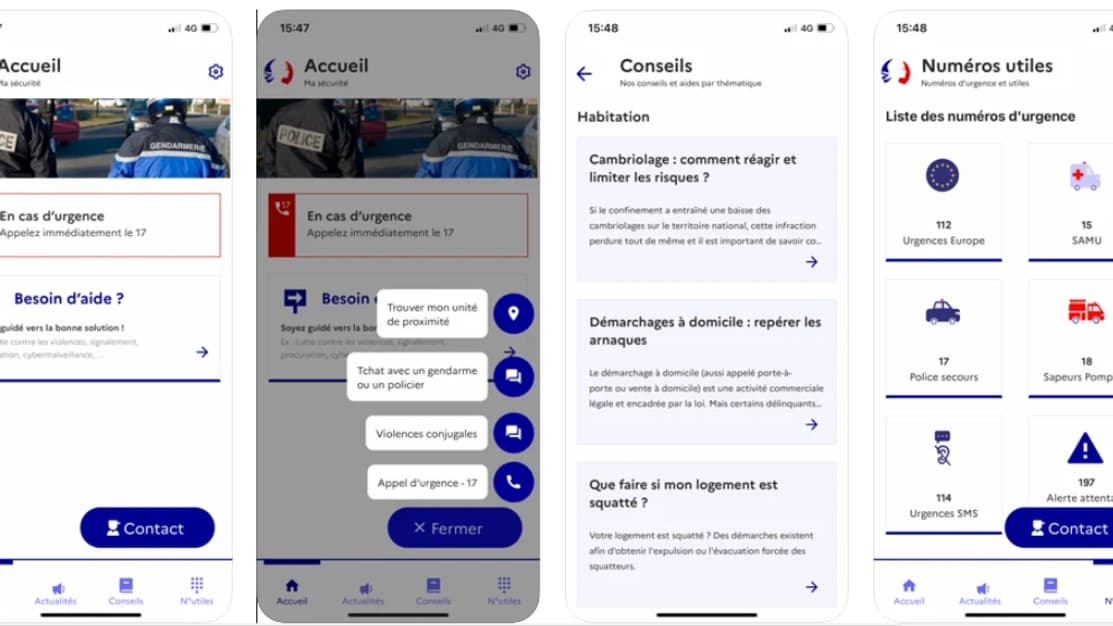 Captures d'écran de l'application "Ma Sécurité" Captures d'écran de l'application "Ma Sécurité"
