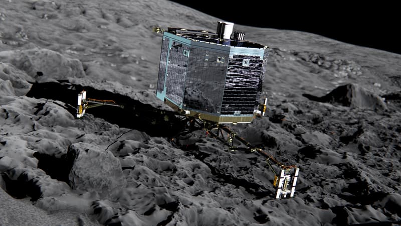 Vue d'artiste du robot Philae sur la comète Tchouri.