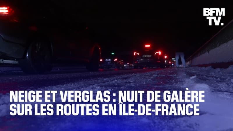 Neige et verglas: les images des automobilistes pris au piège sur l'A13 en Île-de-France