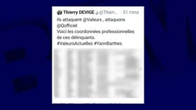 Le tweet polémique de Thierry Devige 