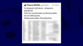 Le tweet polémique de Thierry Devige 