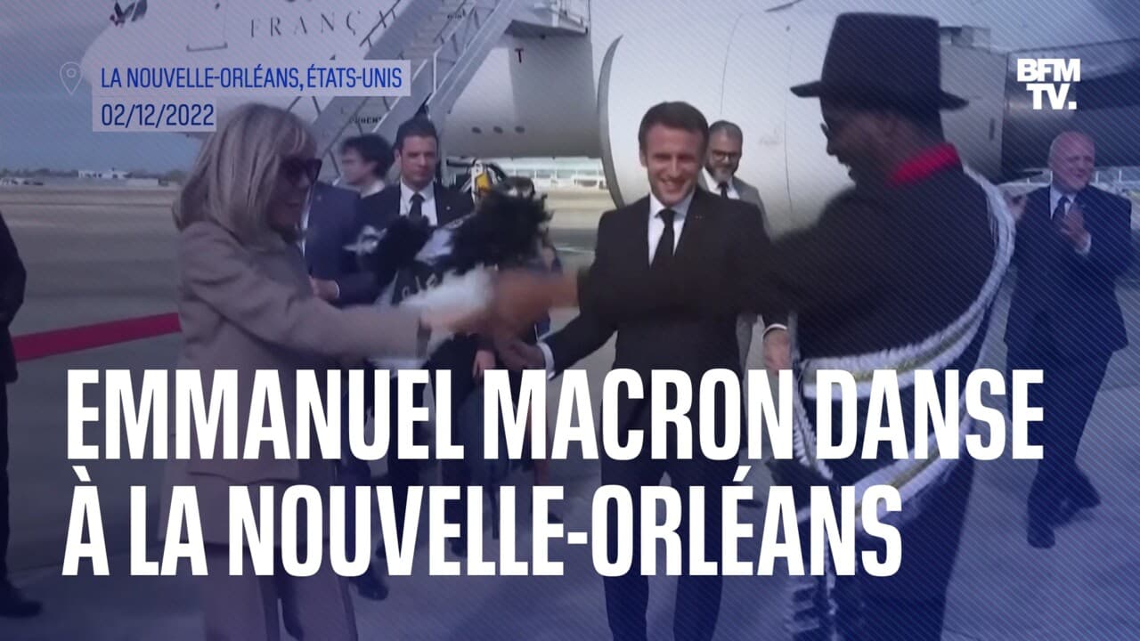 Les pas de danse d'Emmanuel Macron et Brigitte Macron, à leur arrivée à