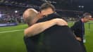 L'étreinte entre Pep Guardiola et Bernardo Silva après le sacre de Manchester City en Ligue des champions, 10 juin 2023