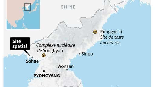 Carte montrant le site spatial d'où Pyongyang a procédé à un lancement de fusée Carte montrant le site spatial d'où Pyongyang a procédé à un lancement de fusée