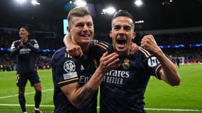 Toni Kroos et Lucas Vazquez après la qualification du Real Madrid face à City, le 17 avril 2024.