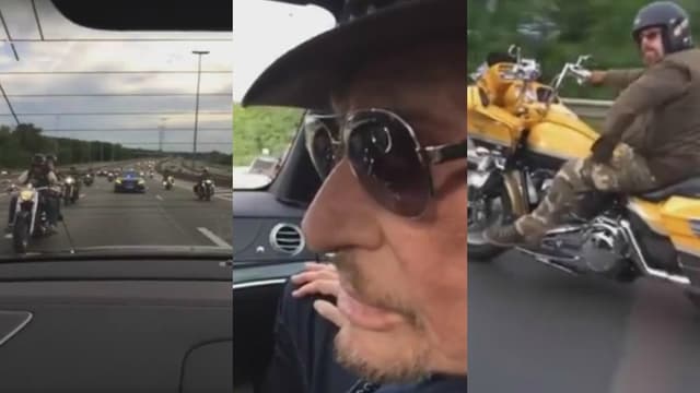 Johnny Hallyday escorté par des motards belges dimanche, sur la route de Bruxelles.