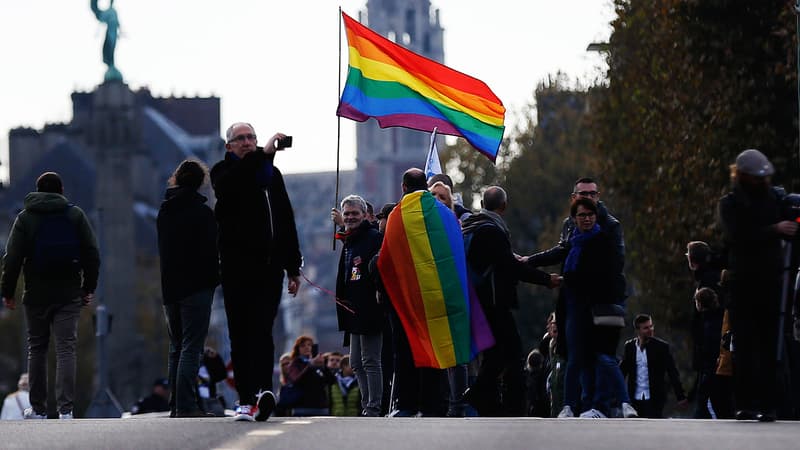 Une manifestation à Rouen après une agression homophobe, le 3 novembre 2018.